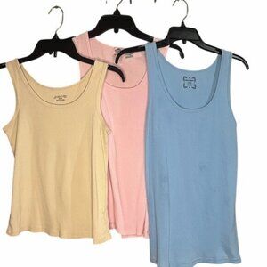 Womens Sleeveless Ribbed 3 Tank Tops Yellow Pink Blue By Old Navy St Johns Bay